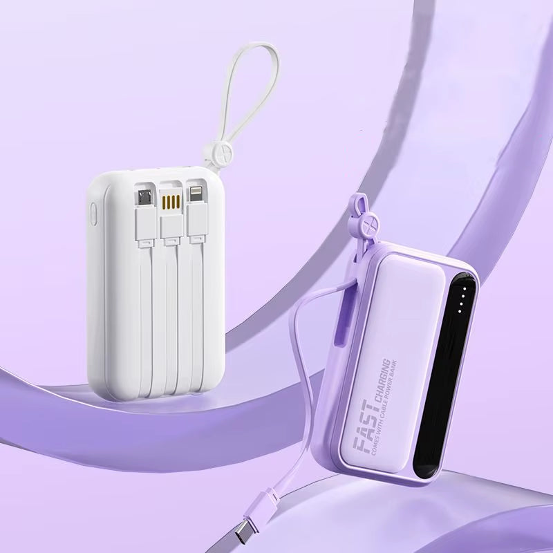 Power Bank 50,000mAh Carga Rápida | Batería Portátil de Alta Capacidad con 4 Cables Integrados – Compatible con iPhone y Samsung