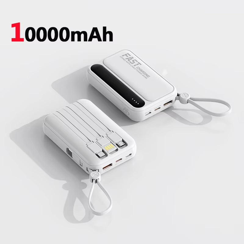 Power Bank 50,000mAh Carga Rápida | Batería Portátil de Alta Capacidad con 4 Cables Integrados – Compatible con iPhone y Samsung