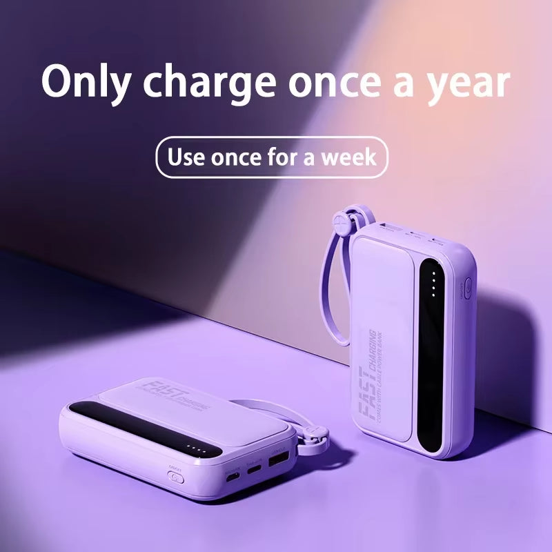 Power Bank 50,000mAh Carga Rápida | Batería Portátil de Alta Capacidad con 4 Cables Integrados – Compatible con iPhone y Samsung