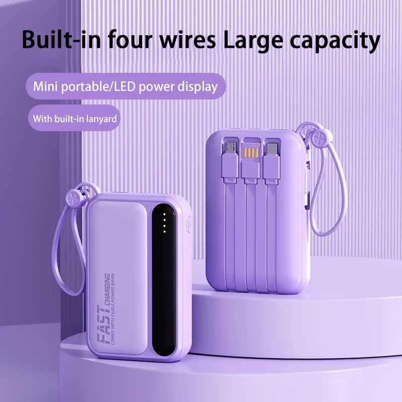 Power Bank 50,000mAh Carga Rápida | Batería Portátil de Alta Capacidad con 4 Cables Integrados – Compatible con iPhone y Samsung