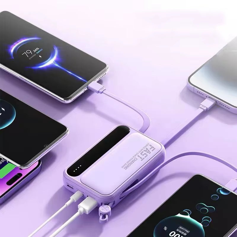 Power Bank 50,000mAh Carga Rápida | Batería Portátil de Alta Capacidad con 4 Cables Integrados – Compatible con iPhone y Samsung