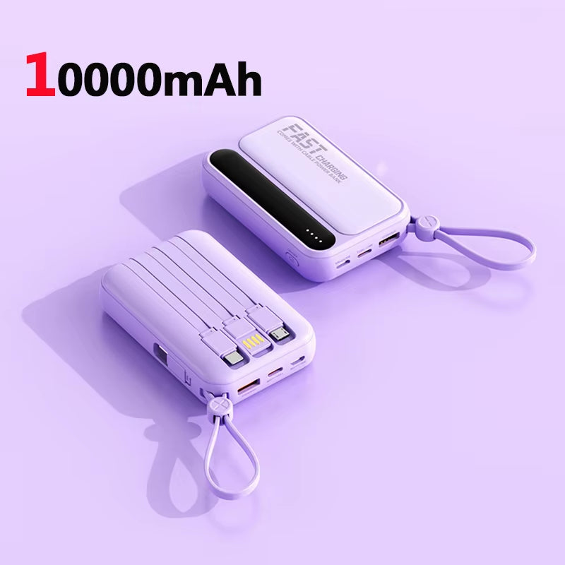 Power Bank 50,000mAh Carga Rápida | Batería Portátil de Alta Capacidad con 4 Cables Integrados – Compatible con iPhone y Samsung